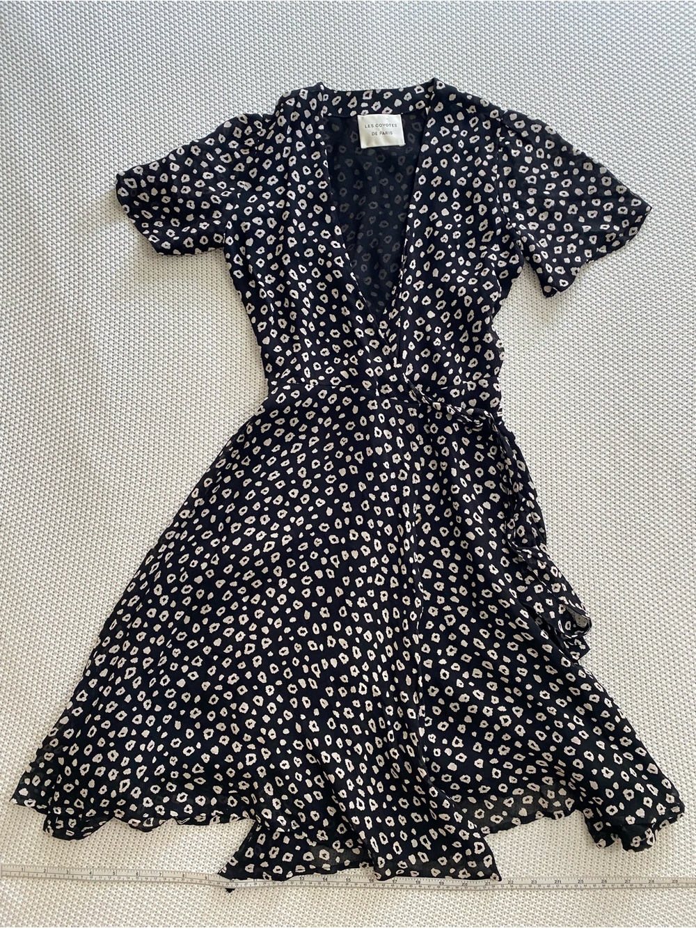 Les Coyotes Black & White Printed Wrap Midi Dress